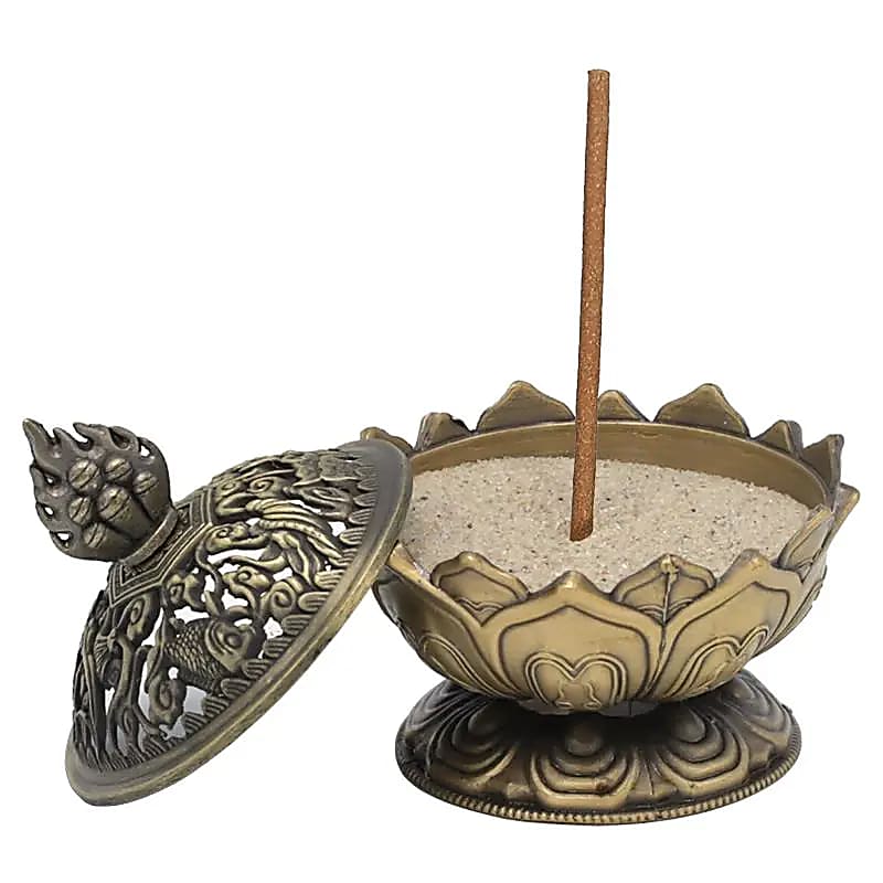 Lotus Schale für Räucherstäbchen und Kegel bronzefarben