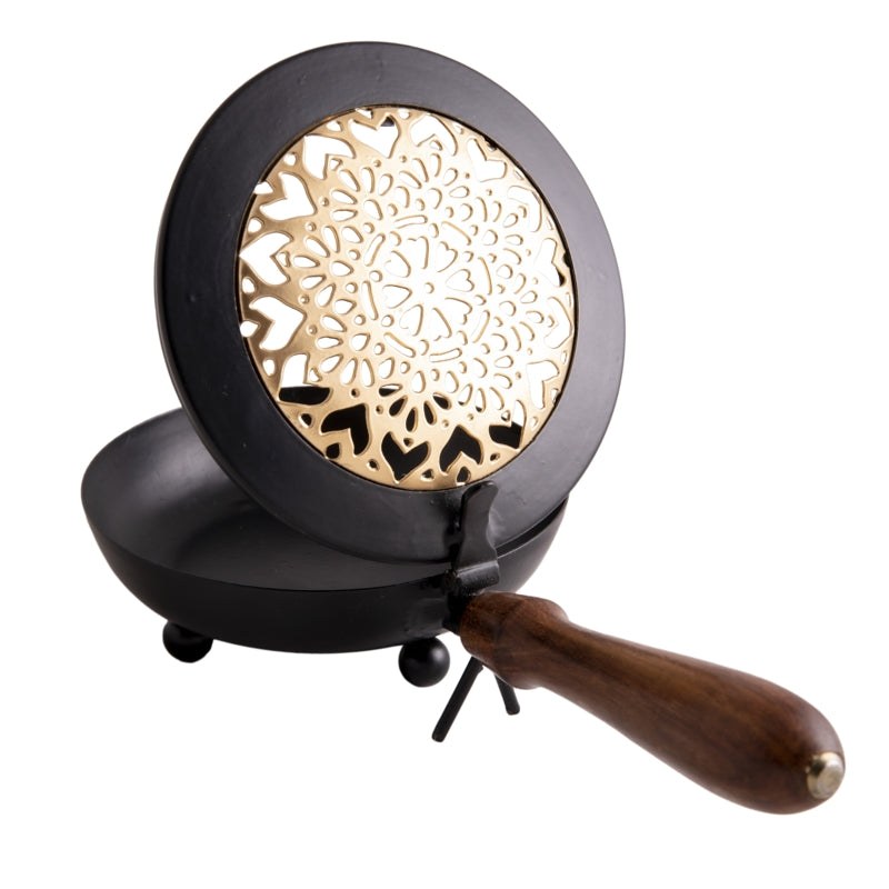 Schwarz-goldene Räucherpfanne Mandala