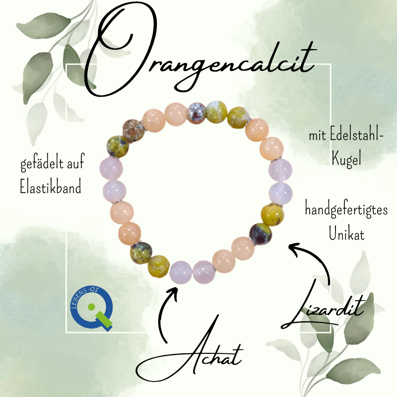Stein Armband - Lizardit, Orangen-Calcit, Achat