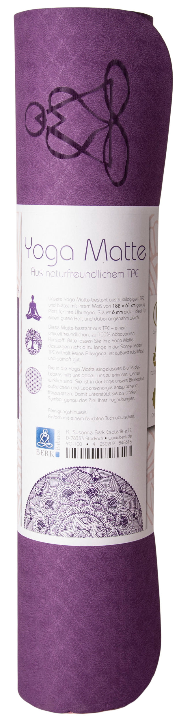 Yogamatte mit Blume des Lebens lila