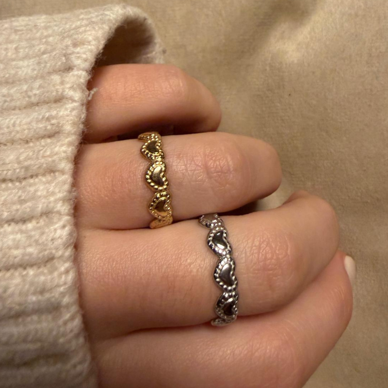 Herzen silber - Edelstahl-Ring