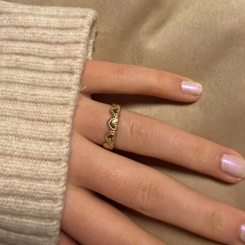 Herzen gold - Edelstahl-Ring