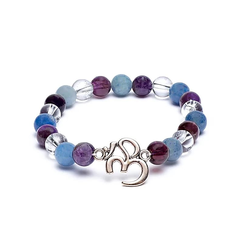 Bergkristall-Blauquarz-Amethyst Armband mit OM