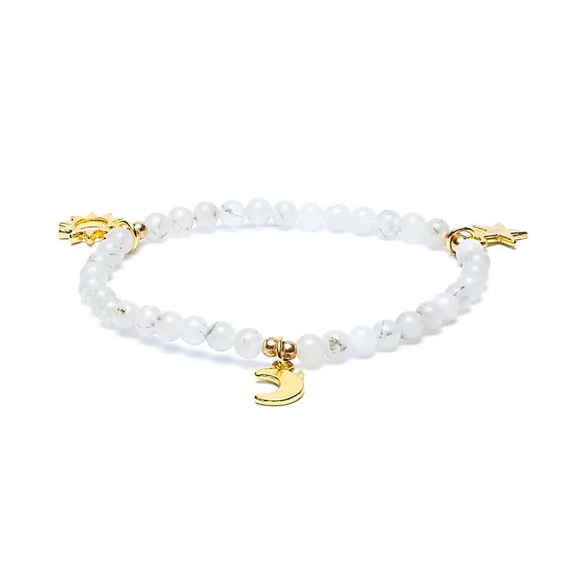 Kugelarmband Mondstein Sonne, Mond & Stern