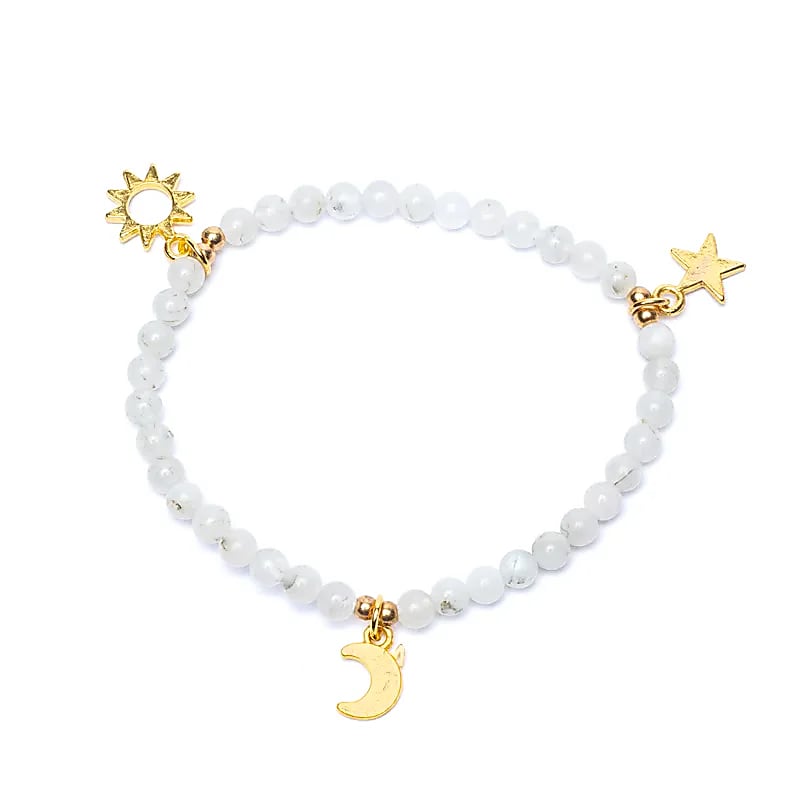 Kugelarmband Mondstein Sonne, Mond & Stern