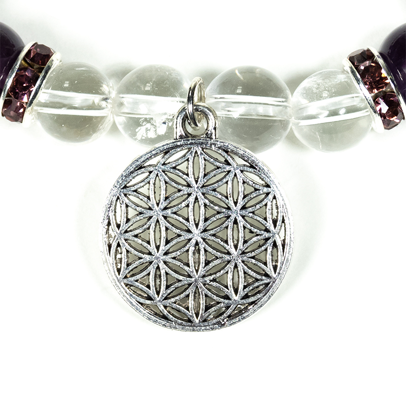 Amethyst-Bergkristall Armband mit Blume des Lebens