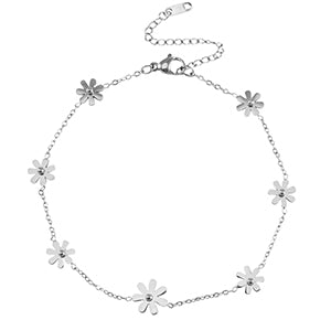 Blümchen silber Edelstahl-Fußkettchen