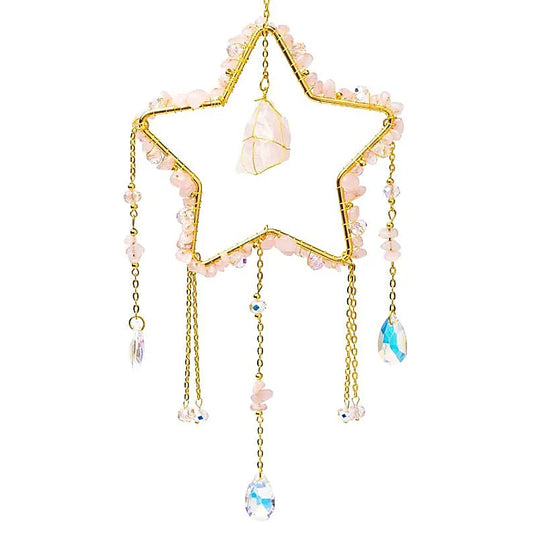 Stern mit Rosenquarz Suncatcher