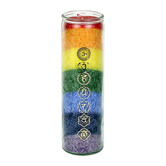 Chakra-Duftkerze mit Symbolen im Glas