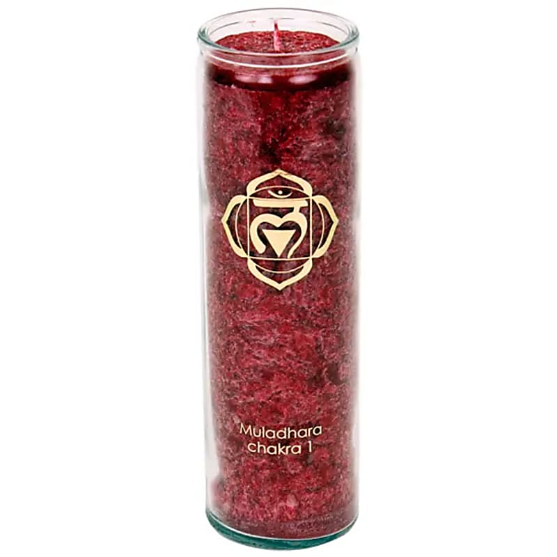 Wurzelchakra-Duftkerze mit Symbol im Glas