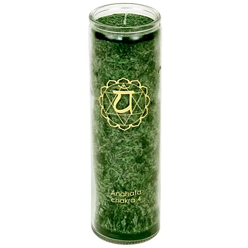 Herzchakra-Duftkerze mit Symbol im Glas