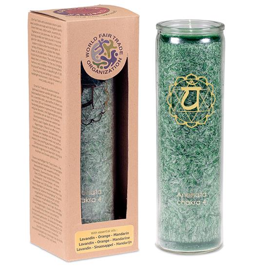 Herzchakra-Duftkerze mit Symbol im Glas