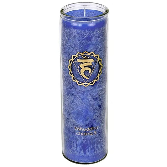 Kehlchakra-Duftkerze mit Symbol im Glas