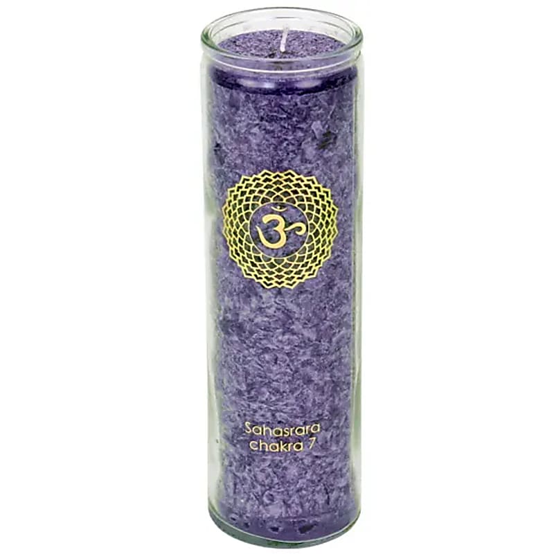 Kronenchakra-Duftkerze mit Symbol im Glas