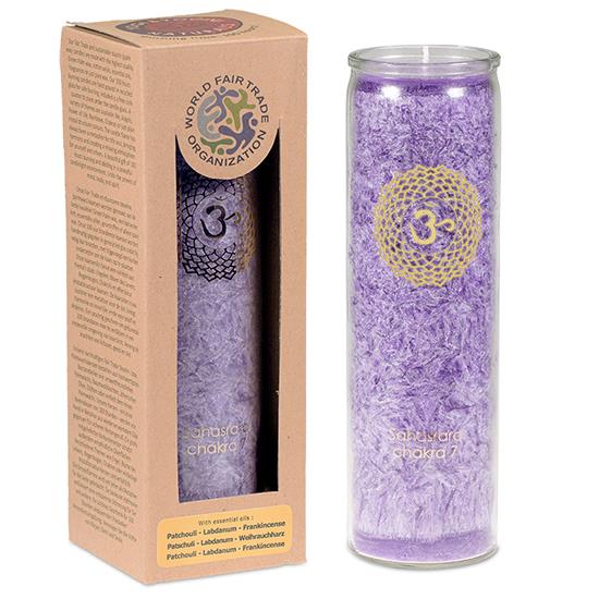 Kronenchakra-Duftkerze mit Symbol im Glas