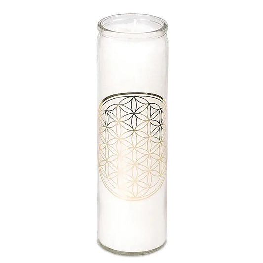 Weiße Blume des Lebens Duftkerze im Glas