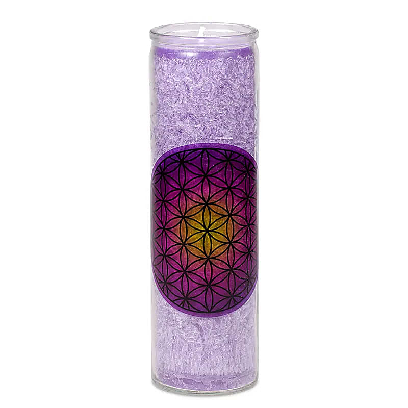 Violette Blume des Lebens Duftkerze im Glas