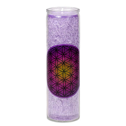 Violette Blume des Lebens Duftkerze im Glas