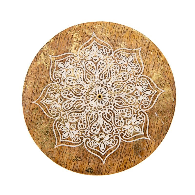 Mandala Räucherstäbchenhalter aus Mangoholz