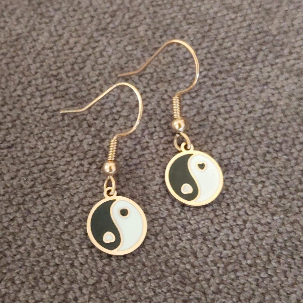 Yin Yang Edelstahl Ohrhaken gold