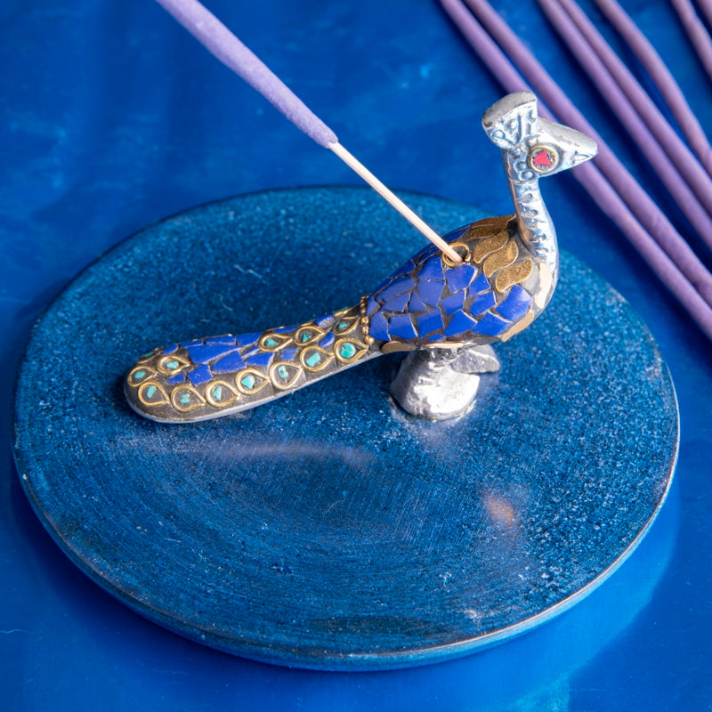 Speckstein Räucherstäbchenhalter mit Pfau