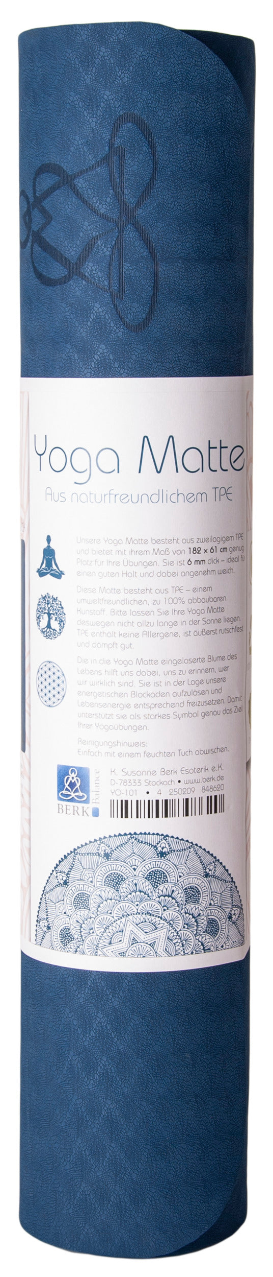 Yogamatte mit Blume des Lebens blau