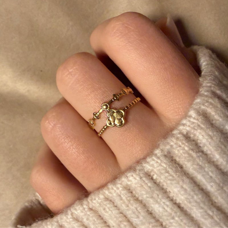 Duo Blume gold - Edelstahl-Ring