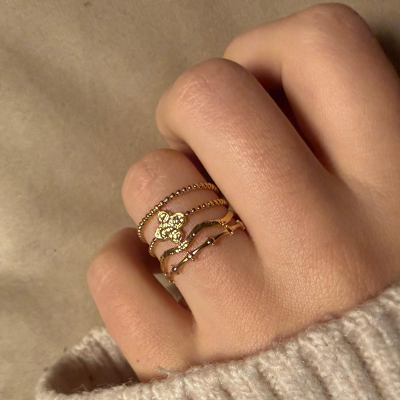 Quattro Blume gold - Edelstahl-Ring