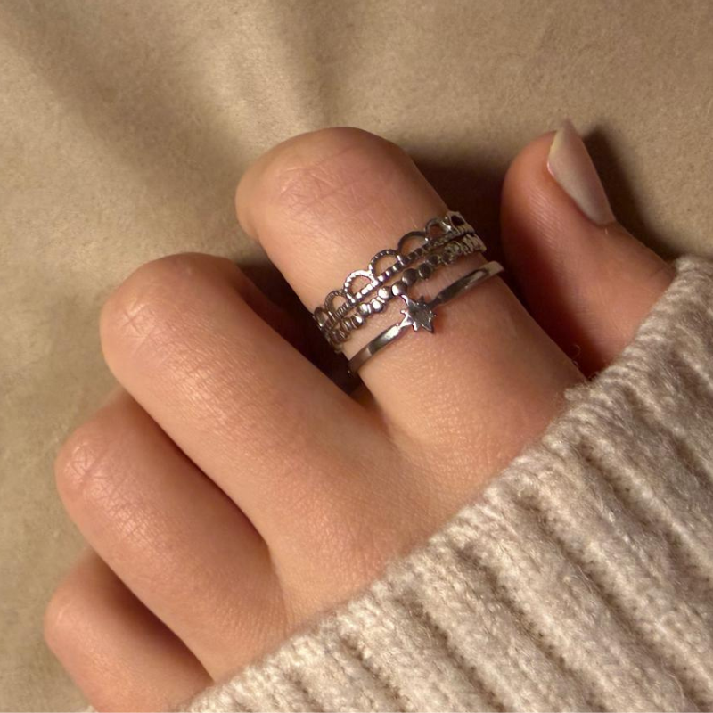 Trio Stern silber - Edelstahl-Ring