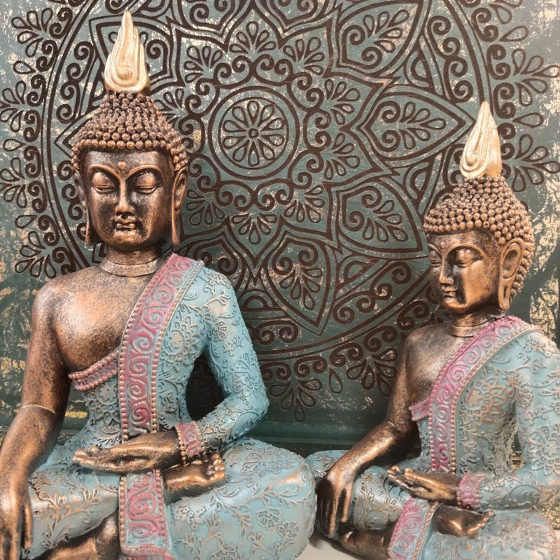 Buddha sitzend türkis-gold groß