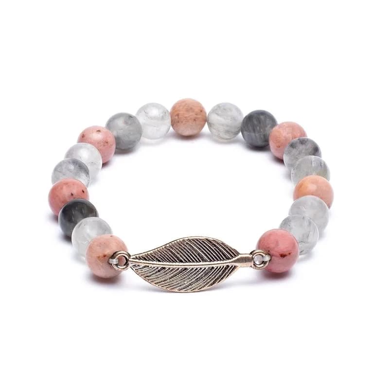 Rhodonit-Quarz Armband mit Feder
