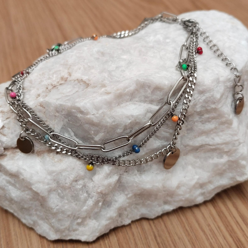 Coins bunt - Edelstahl-Fußkettchen