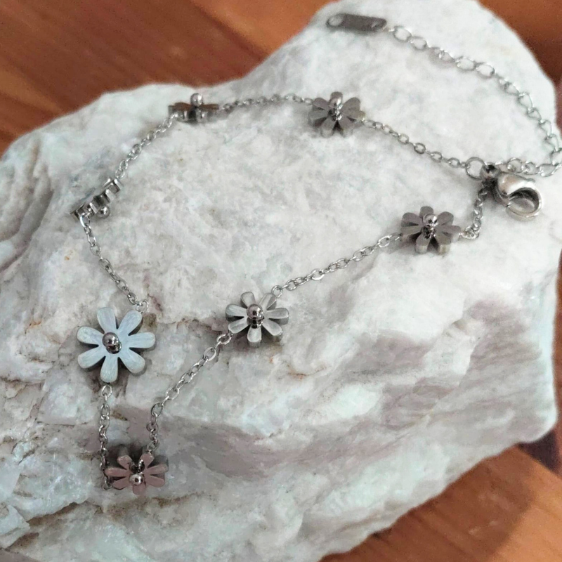 Blümchen silber Edelstahl-Fußkettchen
