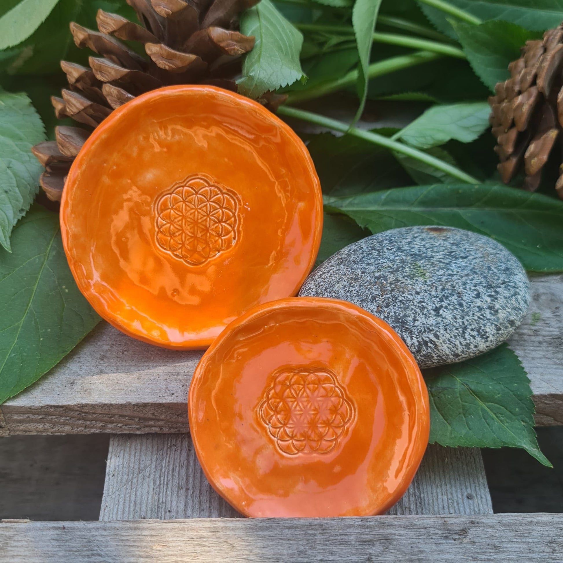 Kerzenteller "Feueropal" mit Blume des Lebens