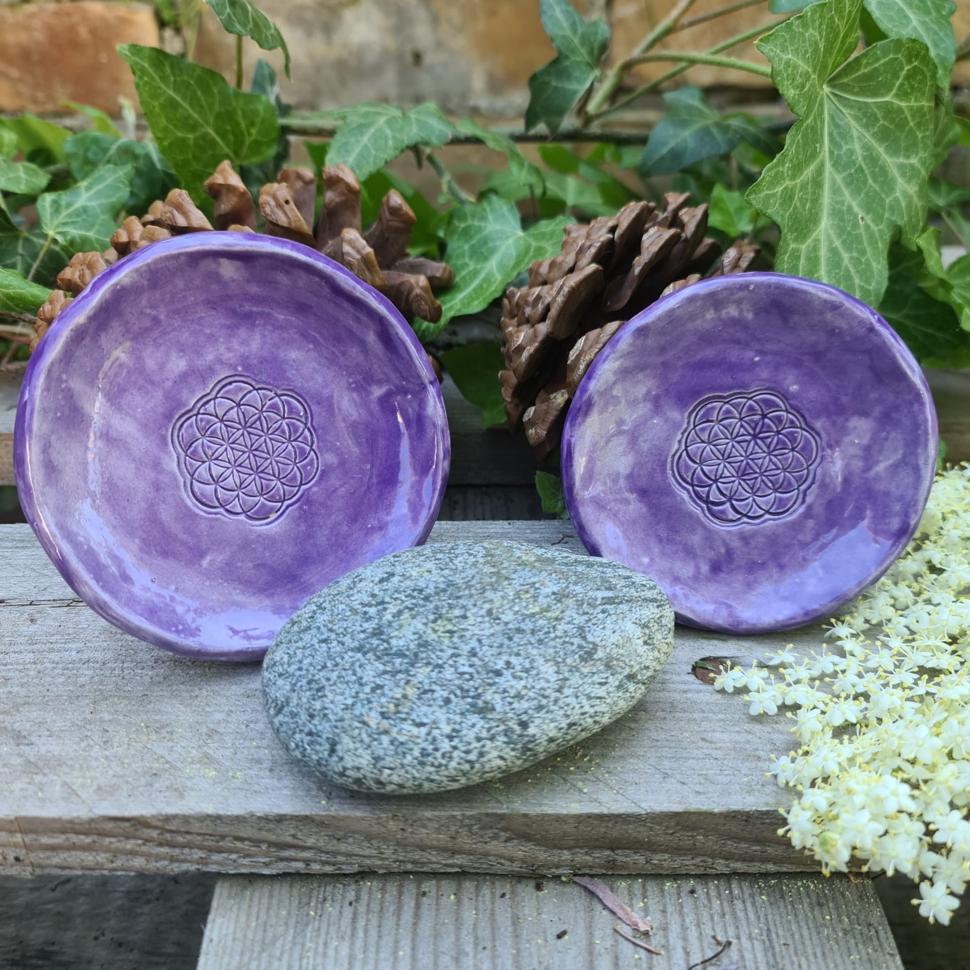 Kerzenteller "Lila" mit Blume des Lebens