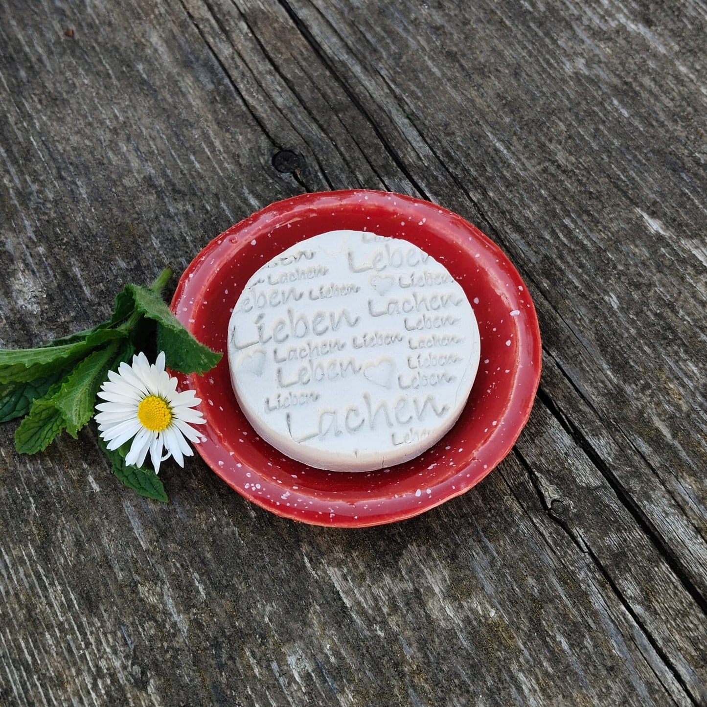 Keramik Duftstein Schrift "Leben Lieben Lachen"