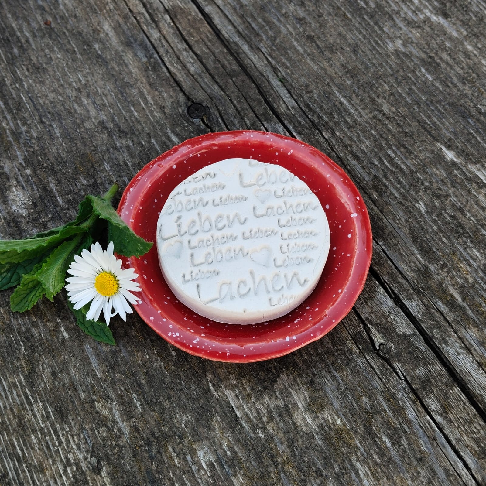Keramik Duftstein Schrift "Leben Lieben Lachen"