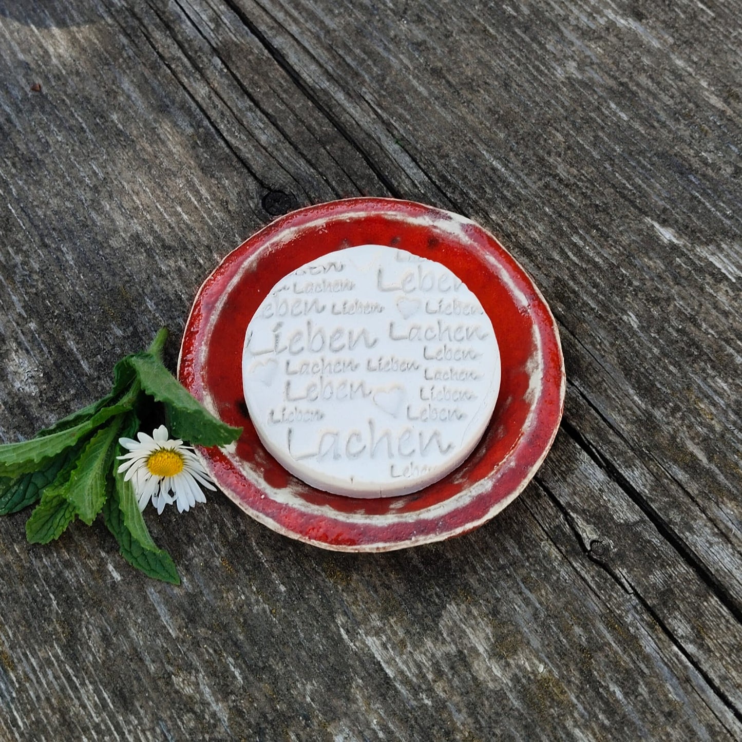 Keramik Duftstein Schrift "Leben Lieben Lachen"
