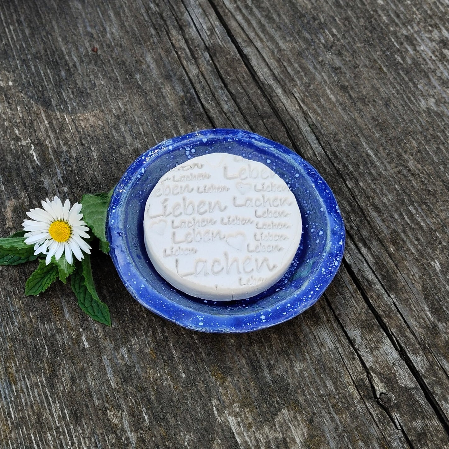 Keramik Duftstein Schrift "Leben Lieben Lachen"