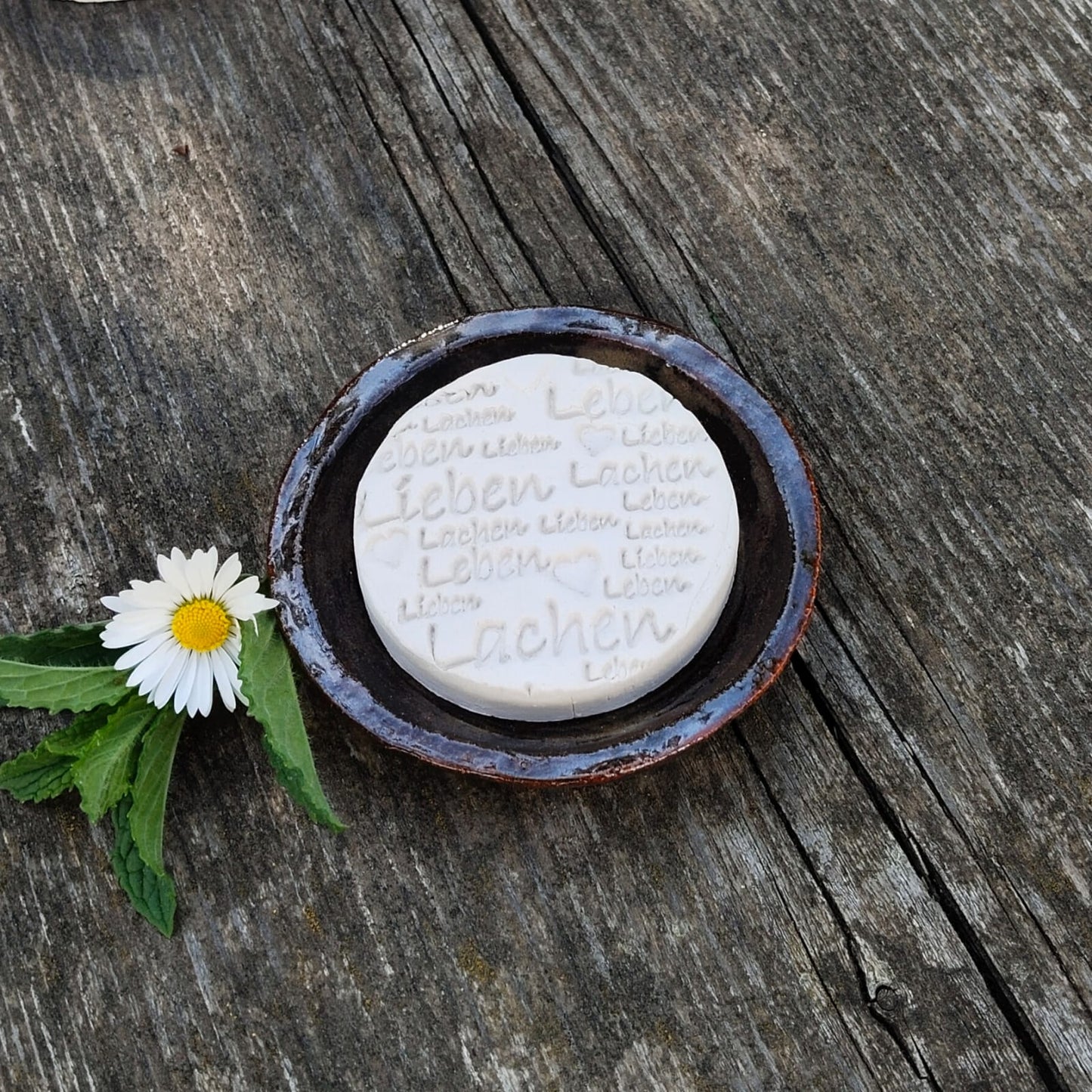 Keramik Duftstein Schrift "Leben Lieben Lachen"