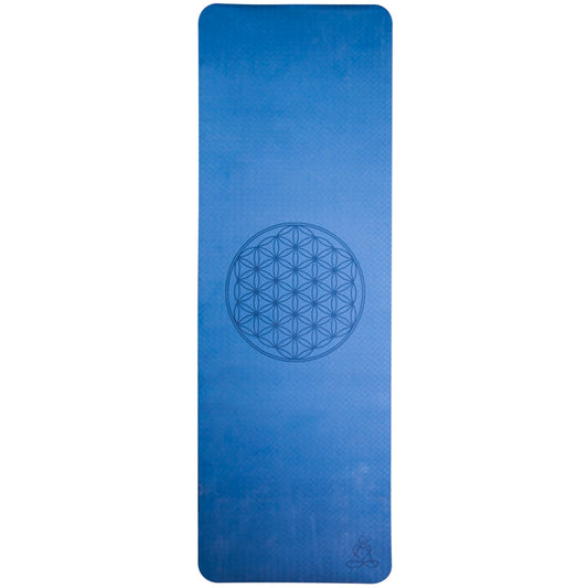 Yogamatte mit Blume des Lebens blau